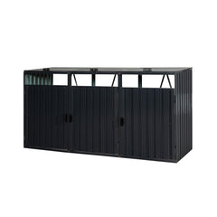 94" Heavy Duty Outdoor Galvanized Stainless Steel Garbage Bin Shed For 3 Trash Cans (SAK89882)