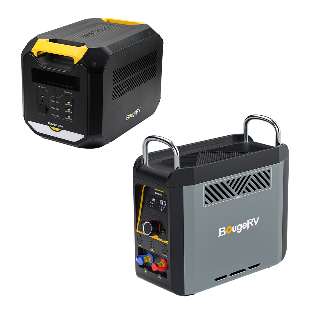 BougeRV ROVER2000 Semi-Solid Portable Power Station with Propane Camping Water Heater ISE166+E0102-06001