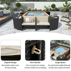 Large Outdoor Quadrilateral Spa Surround Rattan Sectional Sofa Set With Storage Compartments (SAK80217)