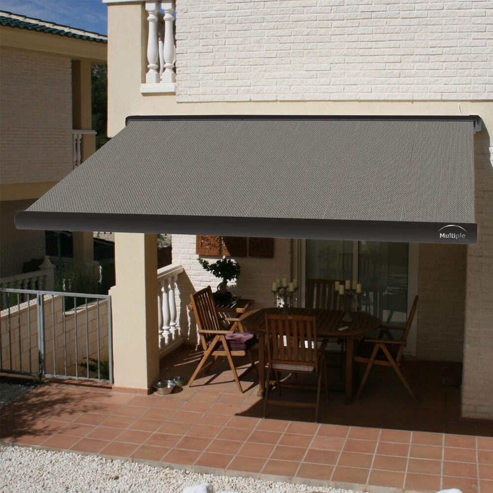 Multiple Awnings Brasilia Slim Premium Full Cassette Manual Retractable Sun Shade Awning With Black Frame (SAK91420)
