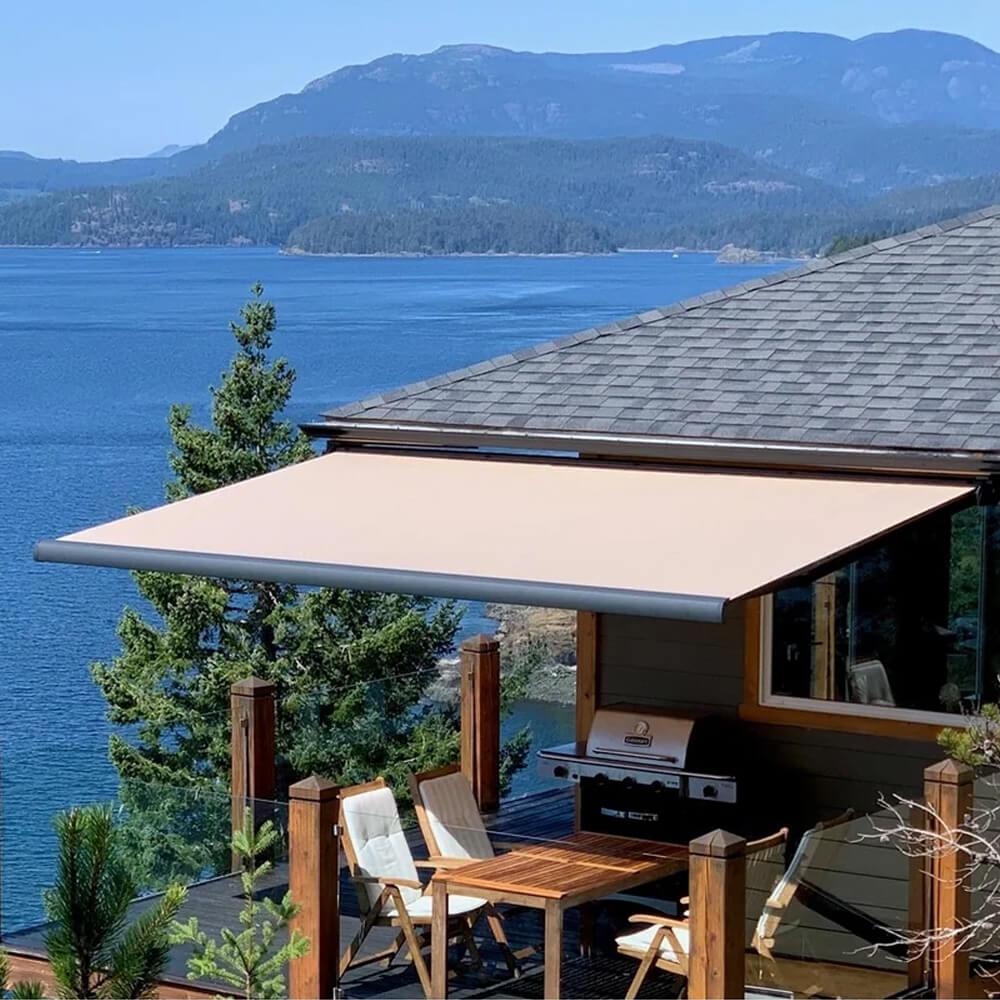 Multiple Awnings Brasilia Slim Premium Full Cassette Manual Retractable Sun Shade Awning With Black Frame (SAK91420)