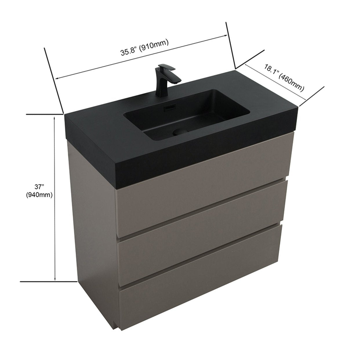 Alice 36 Inch Premium Modern Freestanding One-Piece Bathroom Vanity Set Without Drain And Faucet (SAK71364)