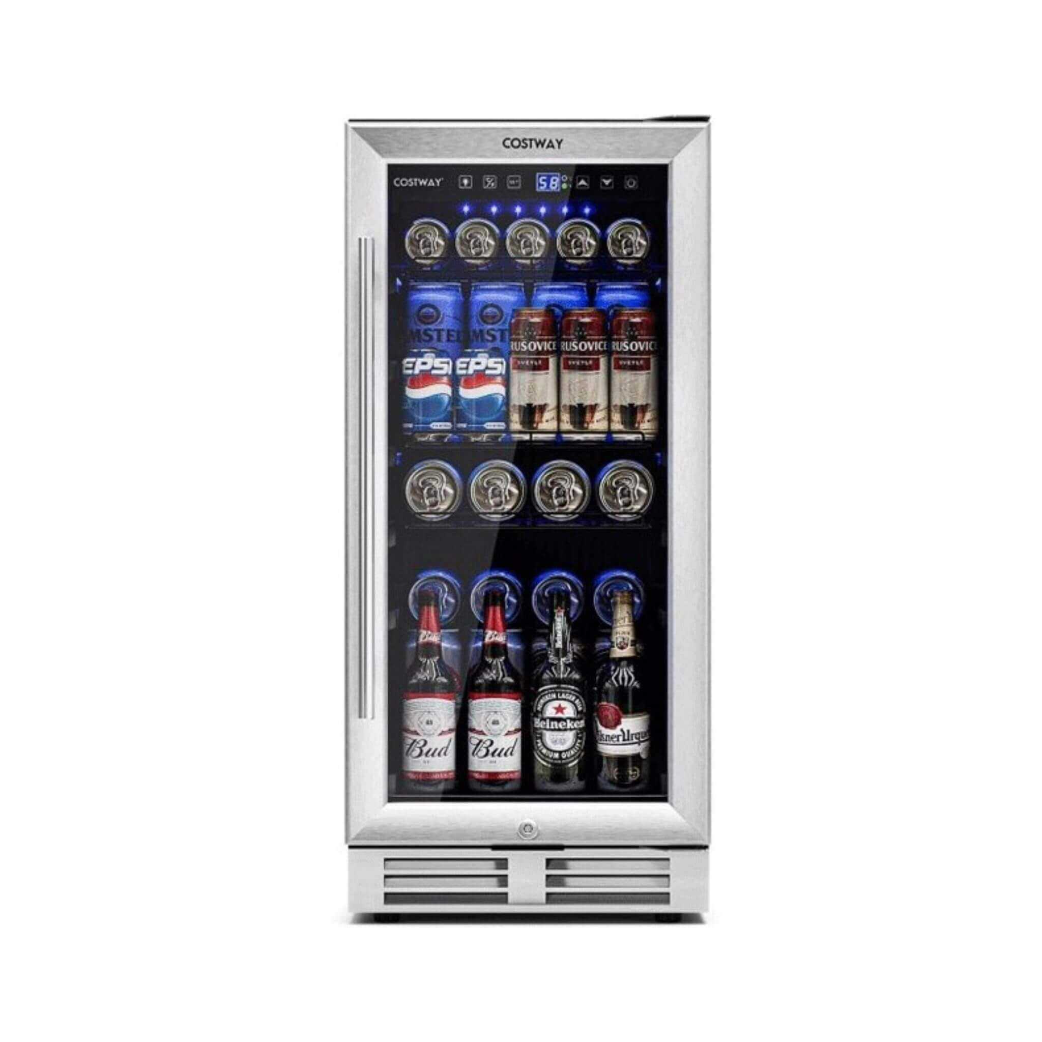 Costway 15'' Tall Built-In Freestanding Beverage Cooler Refrigerator, 100 Cans (SAK77654)