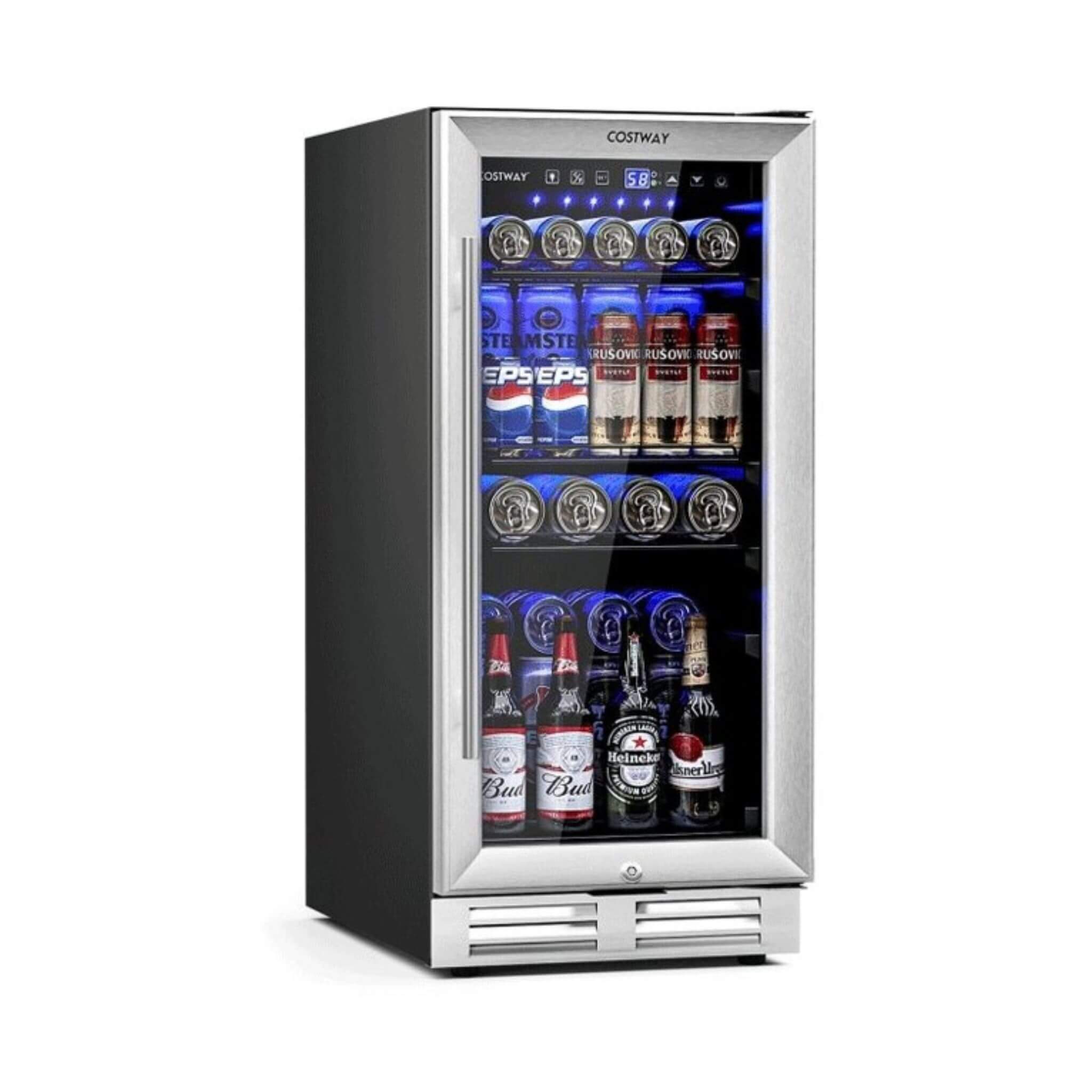 Costway 15'' Tall Built-In Freestanding Beverage Cooler Refrigerator, 100 Cans (SAK77654)