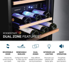 Edgestar 141 Bottle Capacity Freestanding Dual Zone Wine Cooler With Interior Lighting, 24" (SAK49245)