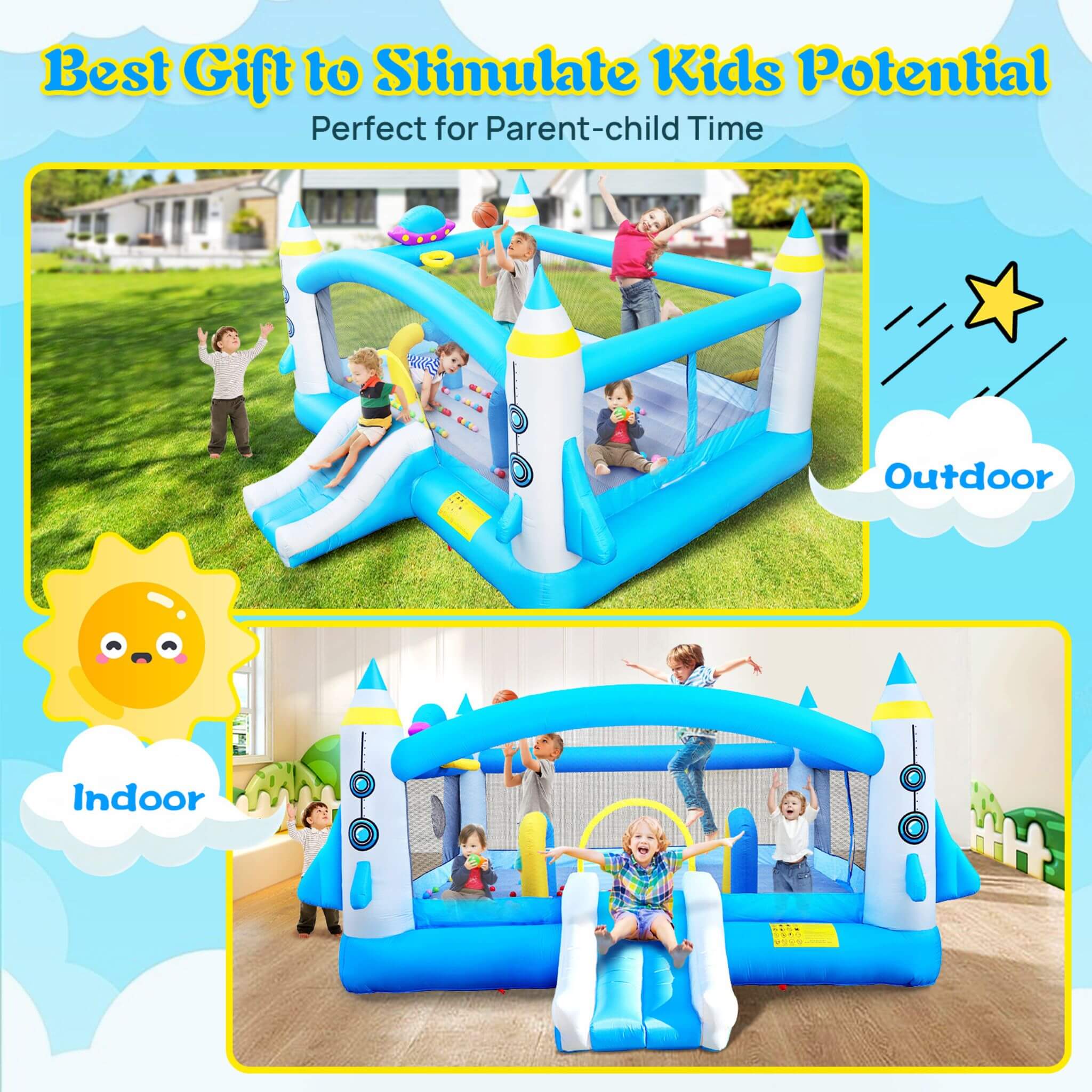 Extra Large Multifunctional Jump 'N Slide Inflatable Bouncer With Blower (SAK81243)