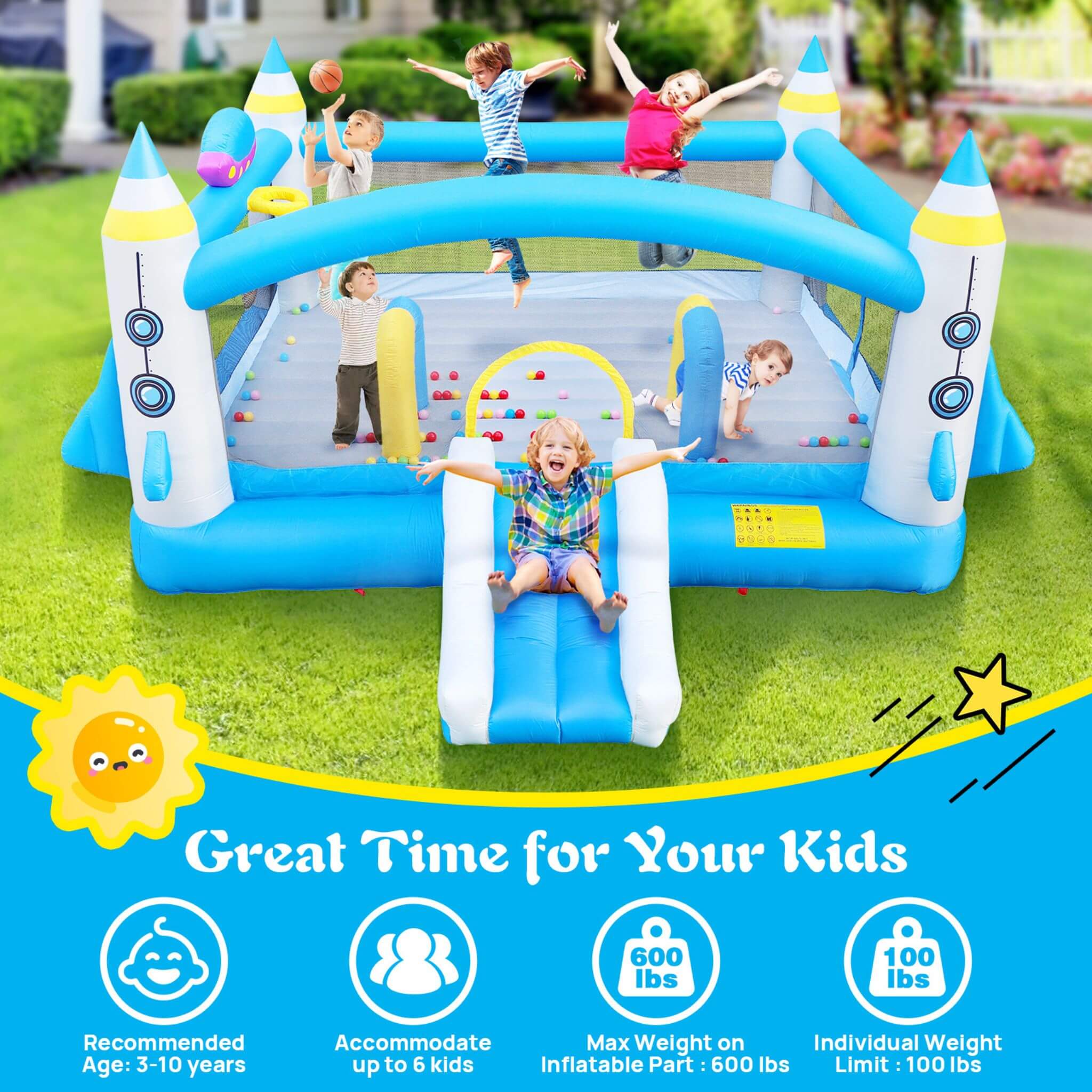 Extra Large Multifunctional Jump 'N Slide Inflatable Bouncer With Blower (SAK81243)