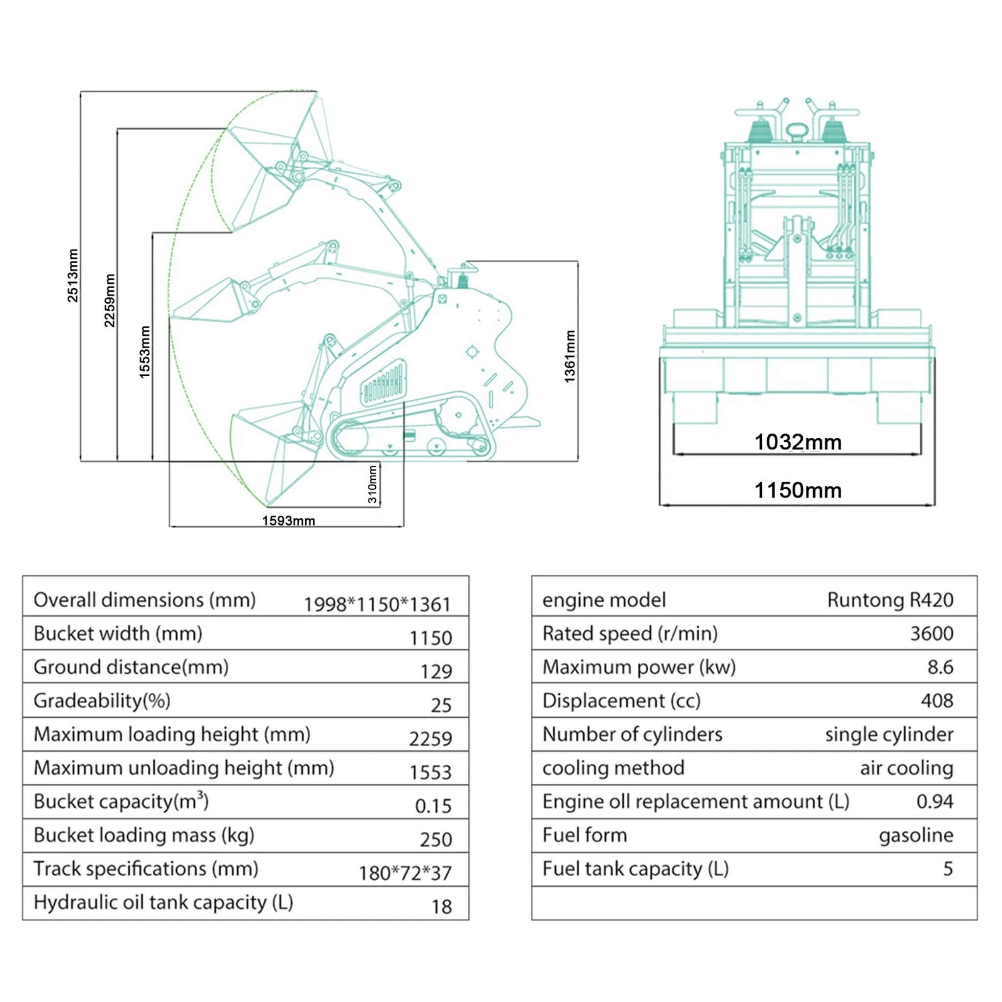 Heavy Duty 13HP Mini Skid Steer Loader Crawler With Bucket (SAK34261)