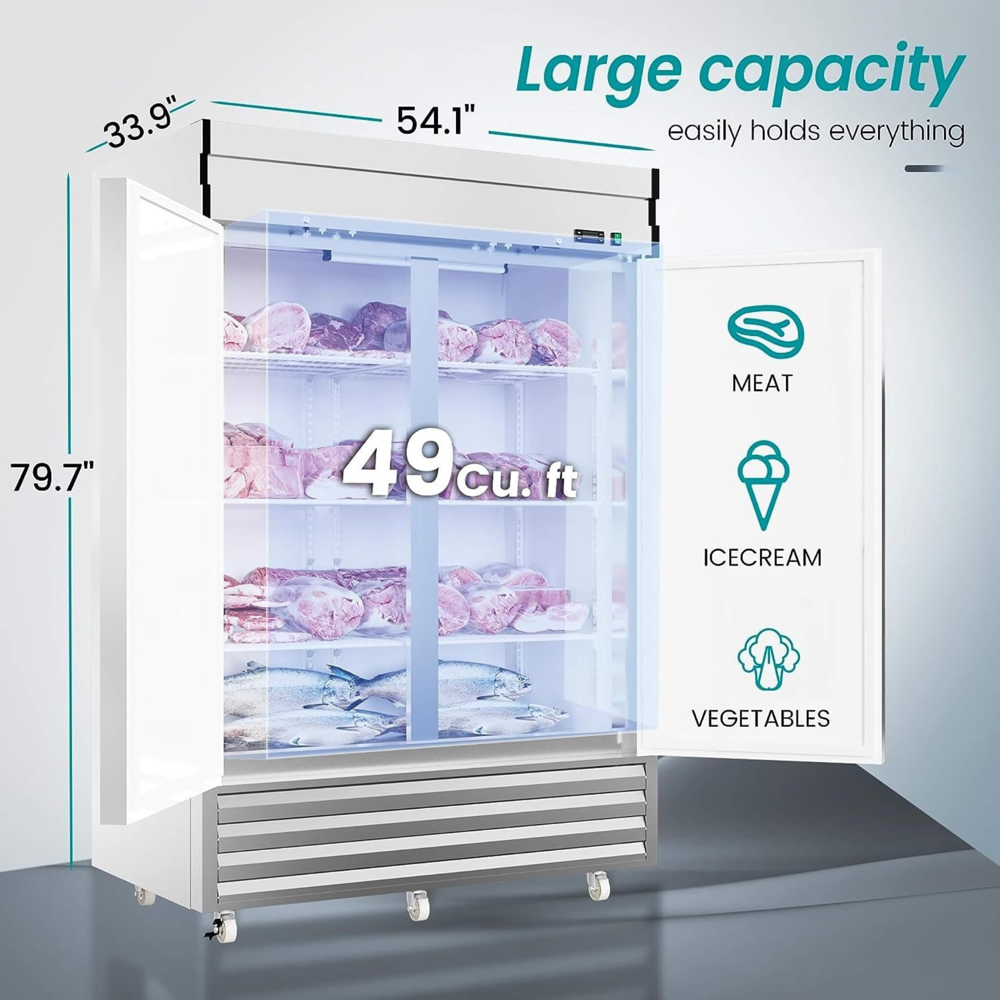 Heavy Duty 54" 2-Door Stainless Steel Commercial Freezer With OmniSmart Temperature Control (SAK91765)