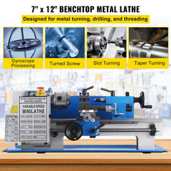 Heavy-Duty Small Bench Top Metalworking Lathe Machine W/ Accessories (7x12)" (94203871)