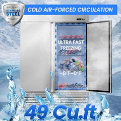 Large 49 Cu.Ft. Two Door Stainless Steel Commercial Industrial Restaurant Freezer, 54" (SAK57246)