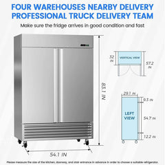 Large 49 Cu.Ft. Two Door Stainless Steel Commercial Industrial Restaurant Freezer, 54" (SAK57246)