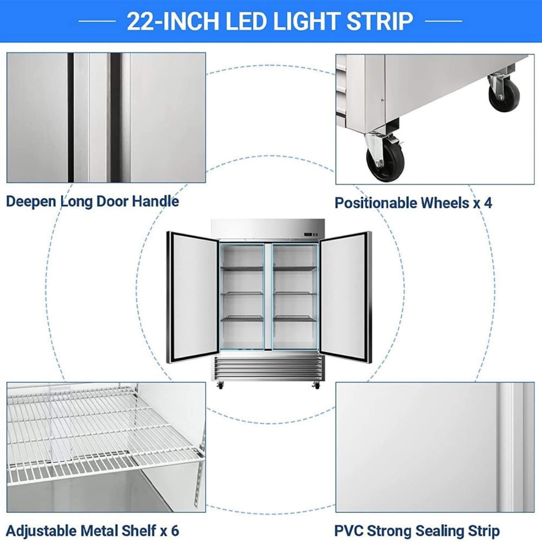Large 49 Cu.Ft. Two Door Stainless Steel Commercial Industrial Restaurant Freezer, 54" (SAK57246)