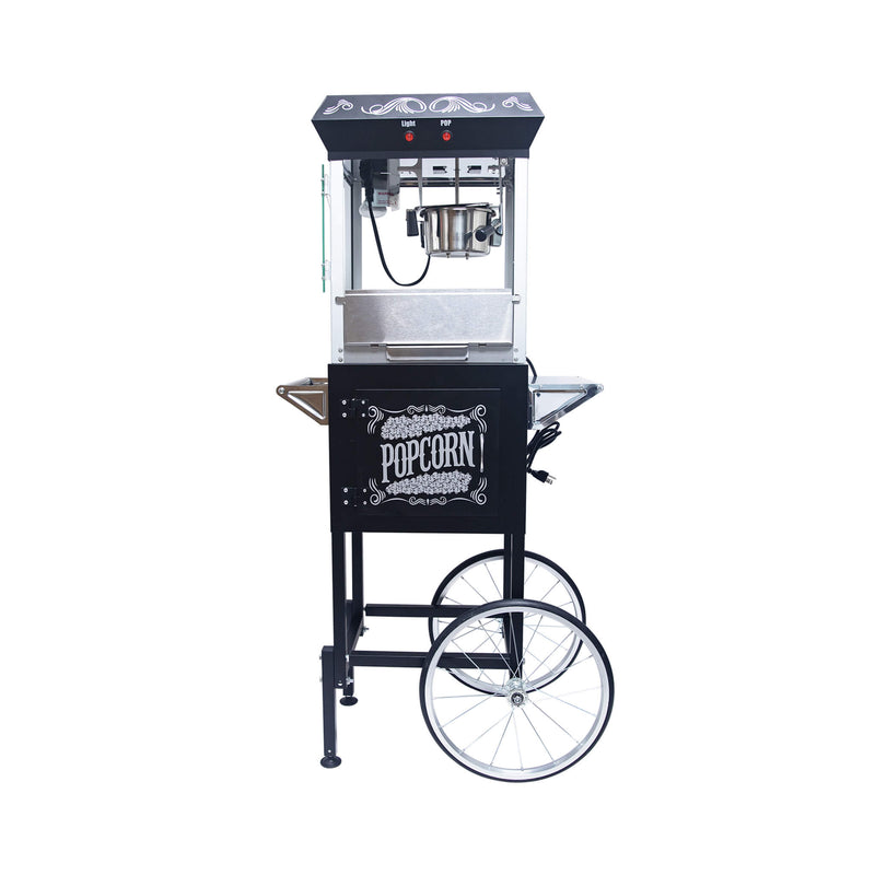 Kaitu 8oz Stainless Steel Popcorn Machine With Cart, Heated Warming Deck And Old Maids Drawer, Black (SAK67426)