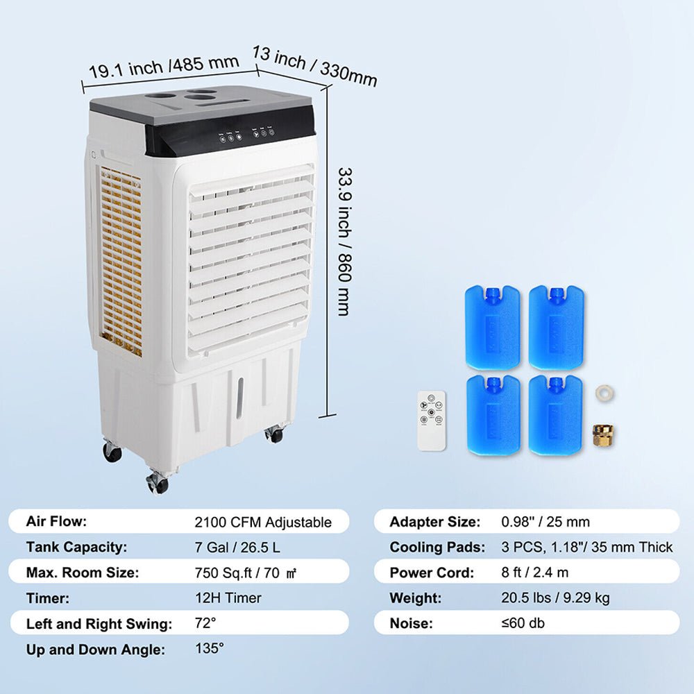 Large 2100 CFM Portable Evaporative Swamp Air Cooler With Humidifier, 7 Gal (SAK30412)