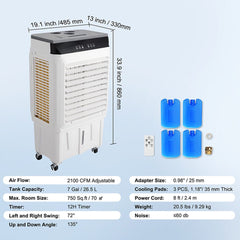 Large 2100 CFM Portable Evaporative Swamp Air Cooler With Humidifier, 7 Gal (SAK30412)