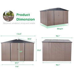 Large Heavy Duty Outdoor Metal Garden Tools Storage Utility Shed W/ Lockable Door, 8x10' (SAK72751)