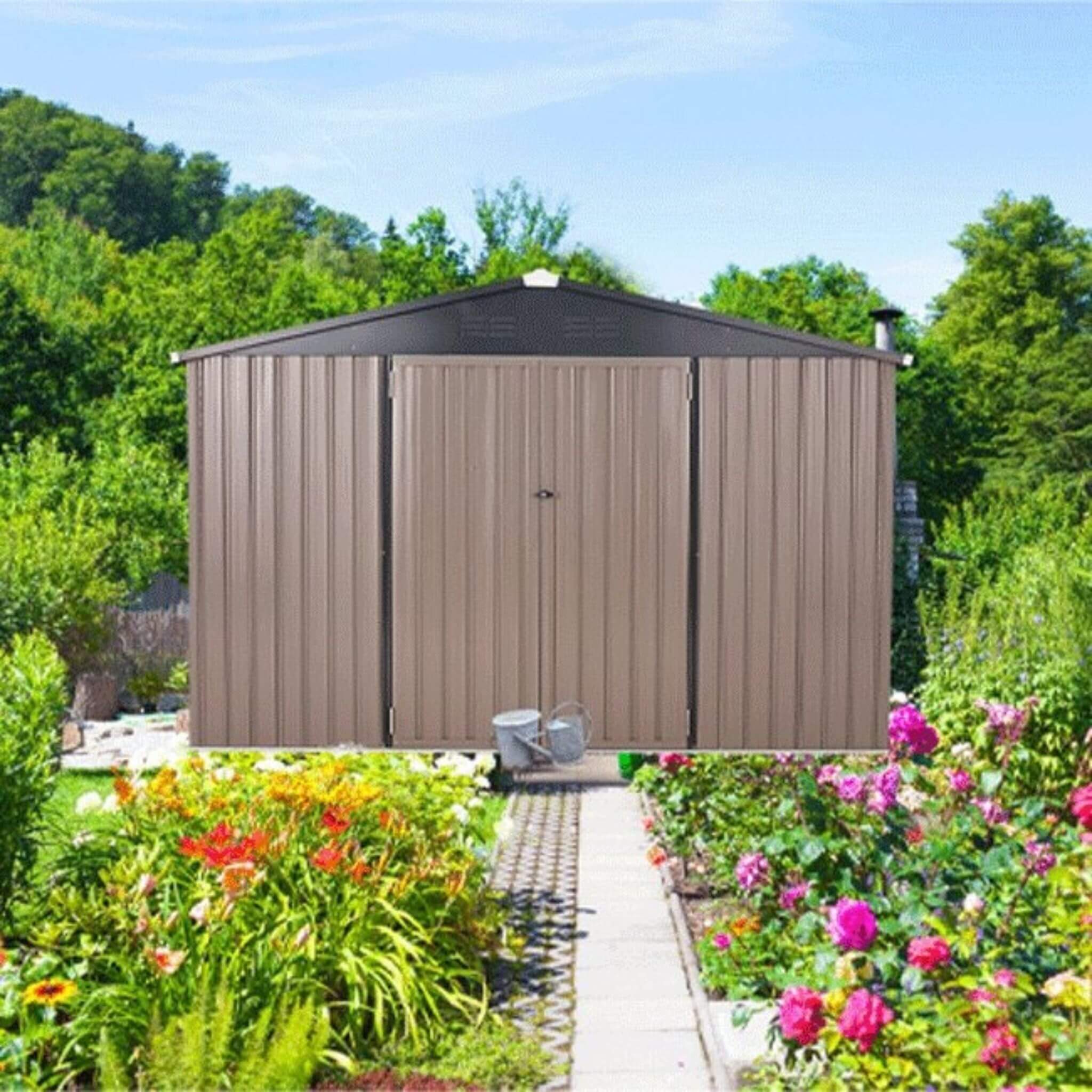 Large Heavy Duty Outdoor Metal Garden Tools Storage Utility Shed W/ Lockable Door, 8x10' (SAK72751)