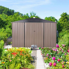 Large Heavy Duty Outdoor Metal Garden Tools Storage Utility Shed W/ Lockable Door, 8x10' (SAK72751)