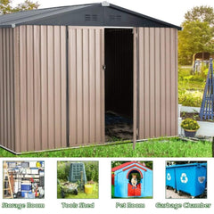 Large Heavy Duty Outdoor Metal Garden Tools Storage Utility Shed W/ Lockable Door, 8x10' (SAK72751)