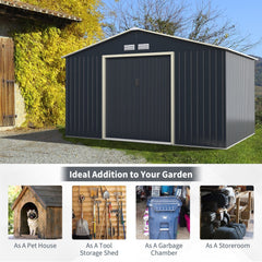 Large Outdoor Metal Storage Backyard Shed W/ Lockable Sliding Doors, 11' x 8' (93064172)