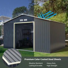 Large Outdoor Metal Storage Backyard Shed W/ Lockable Sliding Doors, 11' x 8' (93064172)