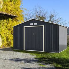Large Outdoor Metal Storage Backyard Shed W/ Lockable Sliding Doors, 11' x 8' (93064172)