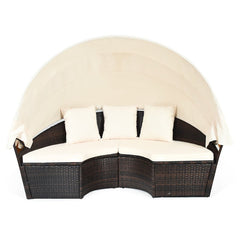 Large Outdoor Patio Rattan Daybed Sofa W/ Adjustable Table Top, Canopy & 3 Pillows, 76" (91254763)
