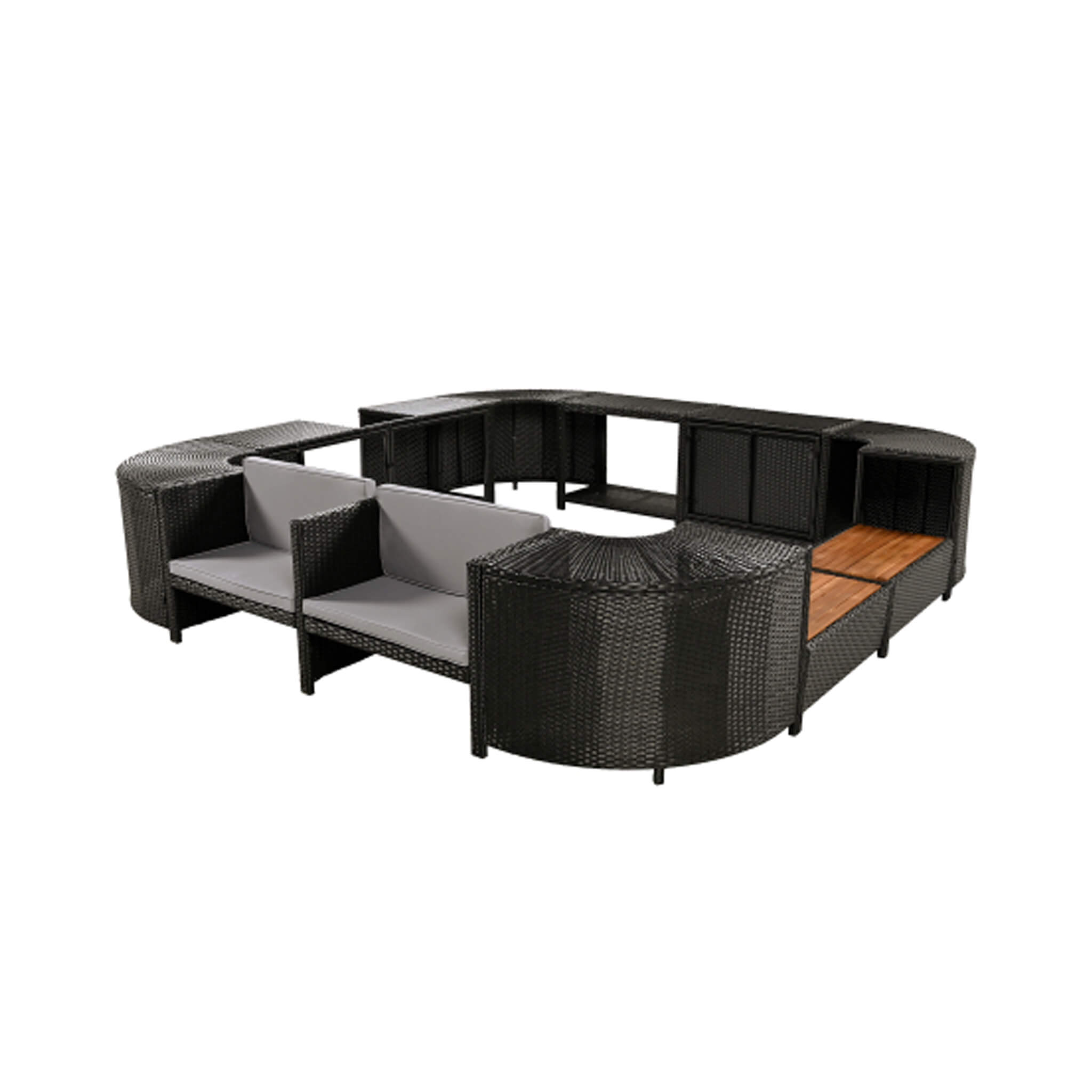 Large Outdoor Quadrilateral Spa Surround Rattan Sectional Sofa Set With Storage Compartments (SAK80217)