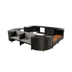 Large Outdoor Quadrilateral Spa Surround Rattan Sectional Sofa Set With Storage Compartments (SAK80217)