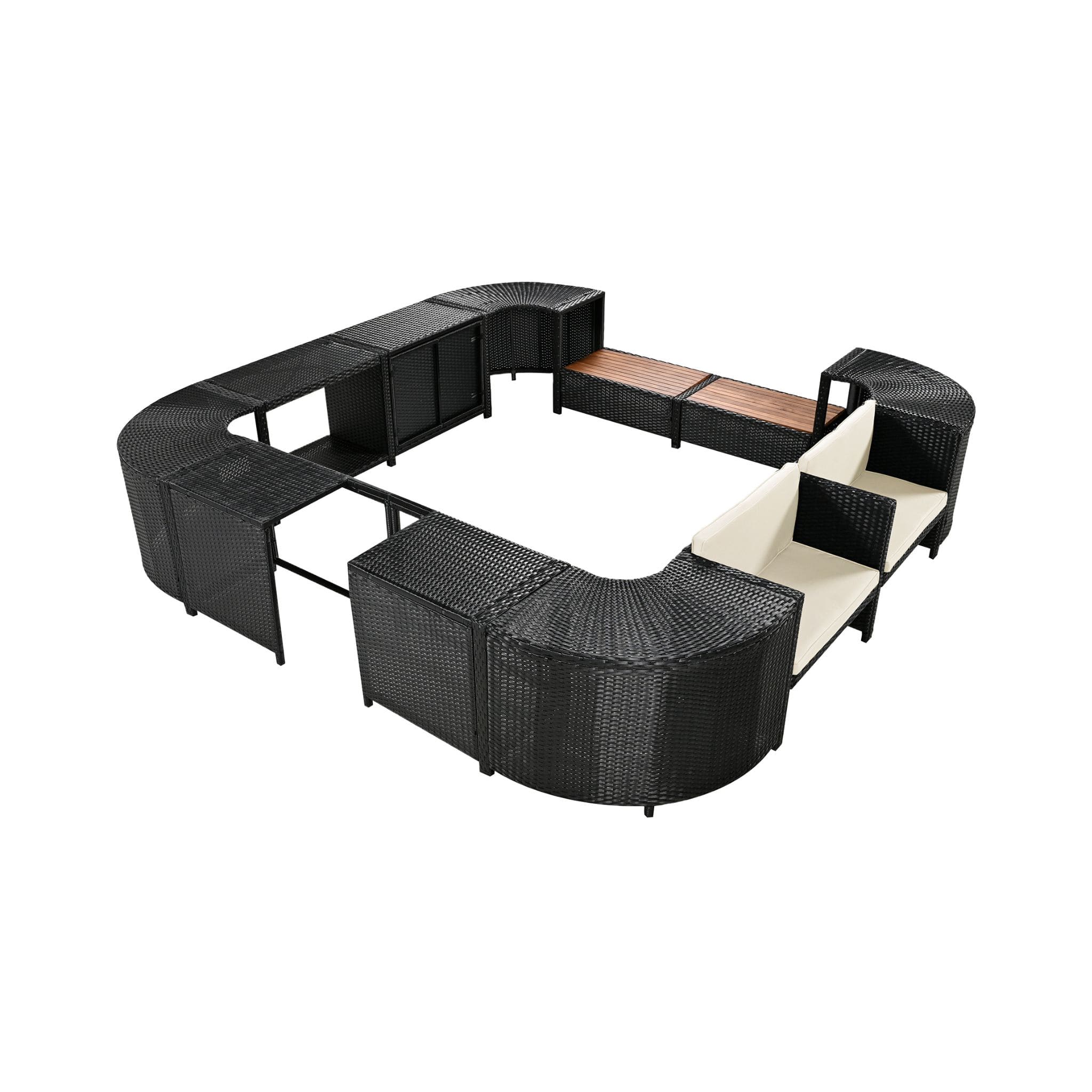 Large Outdoor Quadrilateral Spa Surround Rattan Sectional Sofa Set With Storage Compartments (SAK80217)