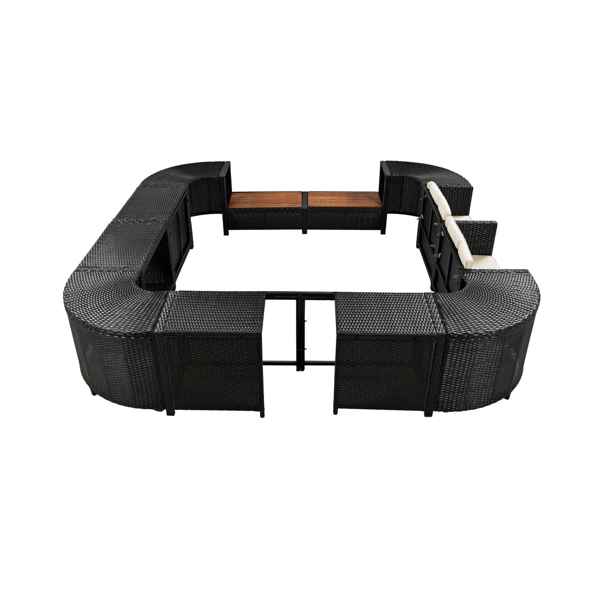 Large Outdoor Quadrilateral Spa Surround Rattan Sectional Sofa Set With Storage Compartments (SAK80217)