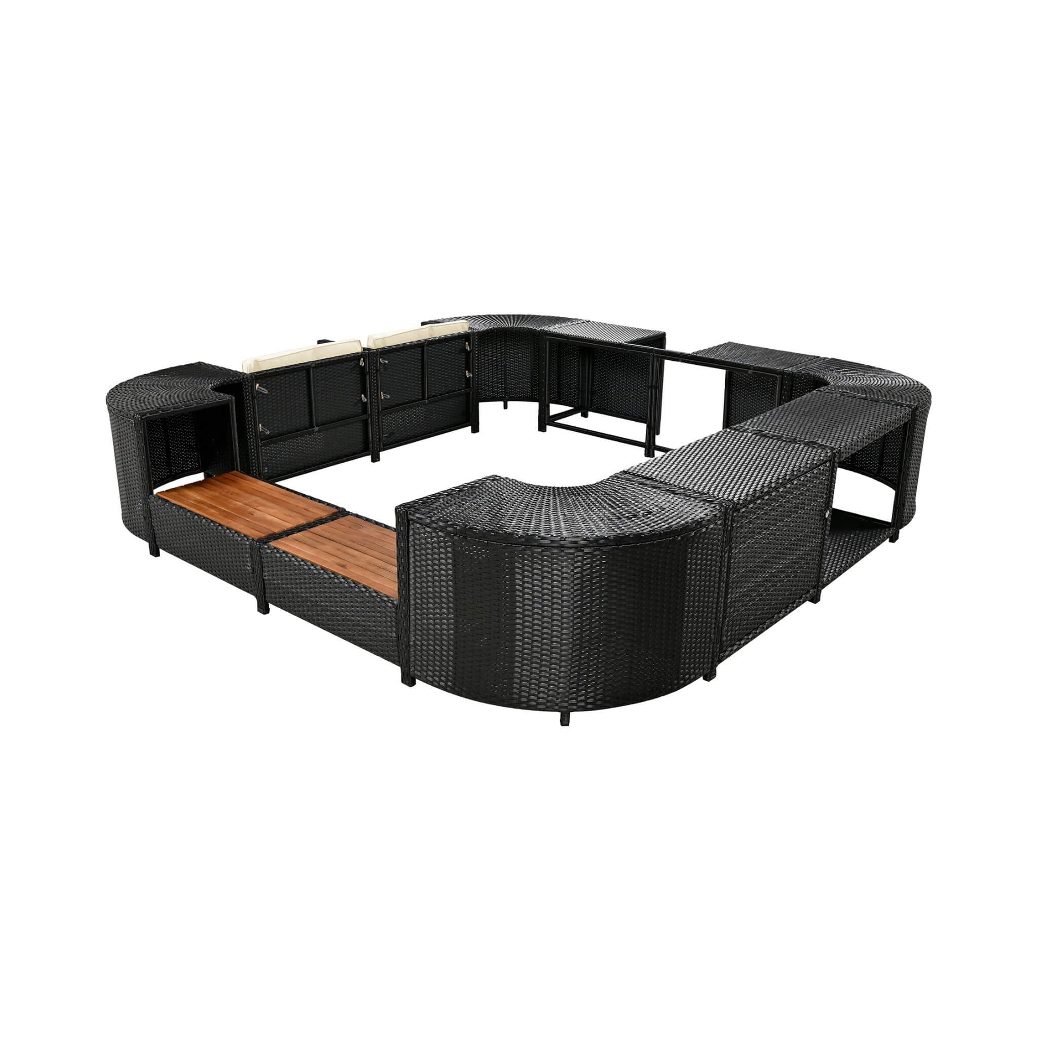 Large Outdoor Quadrilateral Spa Surround Rattan Sectional Sofa Set With Storage Compartments (SAK80217)