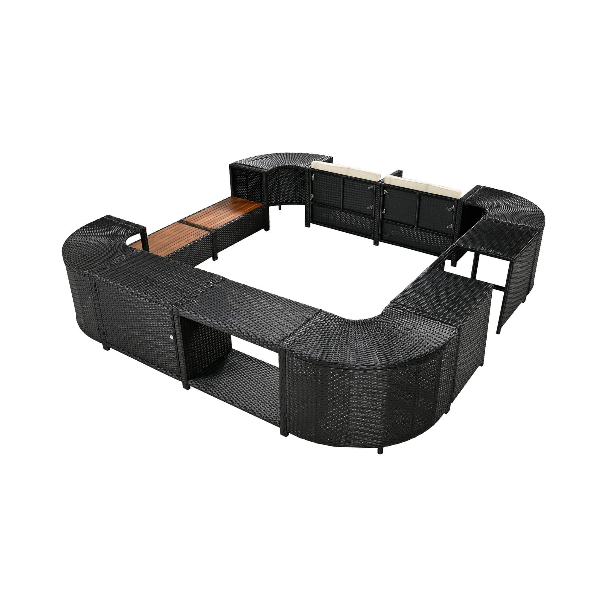 Large Outdoor Quadrilateral Spa Surround Rattan Sectional Sofa Set With Storage Compartments (SAK80217)