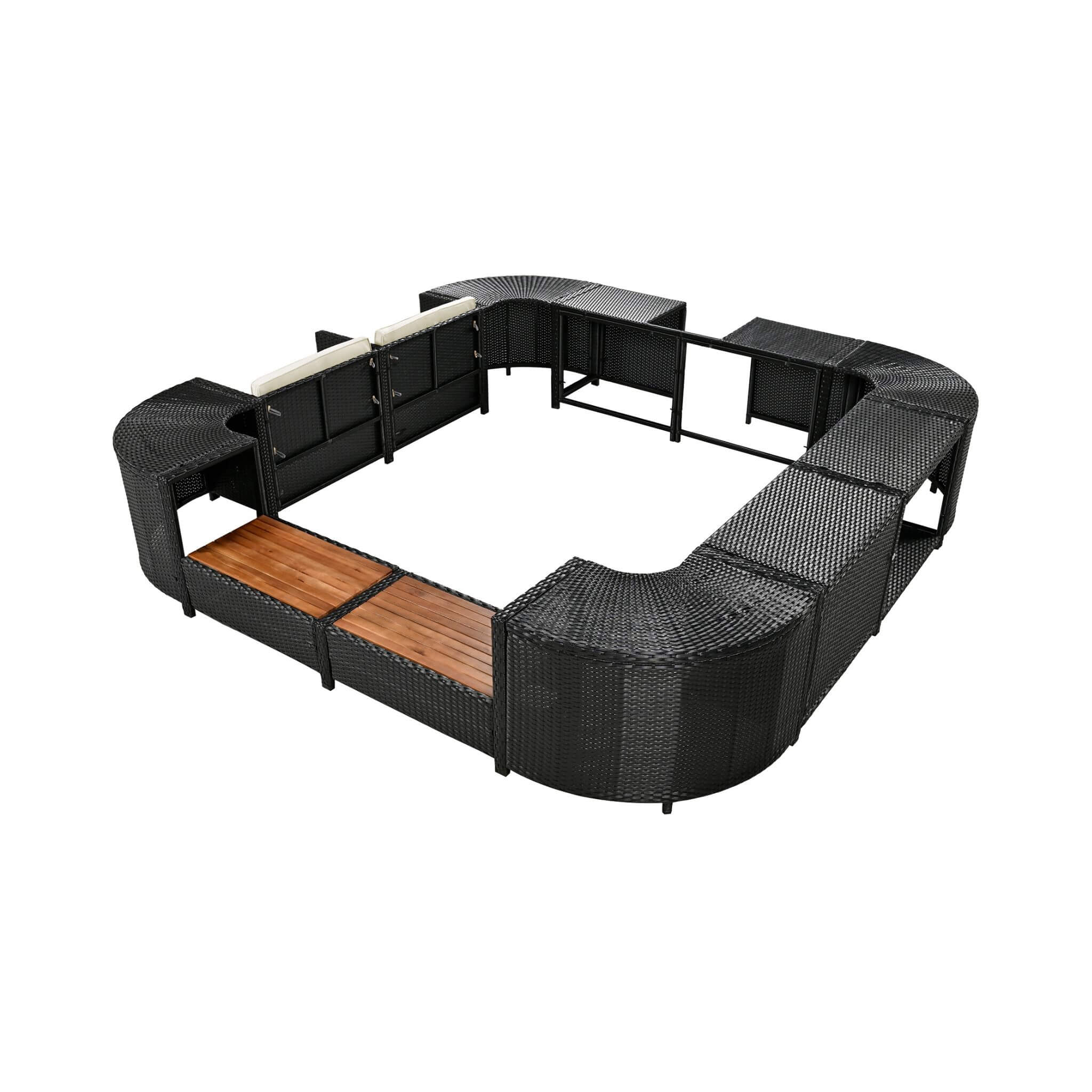 Large Outdoor Quadrilateral Spa Surround Rattan Sectional Sofa Set With Storage Compartments (SAK80217)