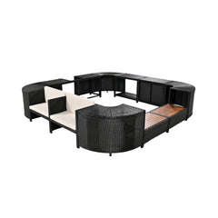 Large Outdoor Quadrilateral Spa Surround Rattan Sectional Sofa Set With Storage Compartments (SAK80217)