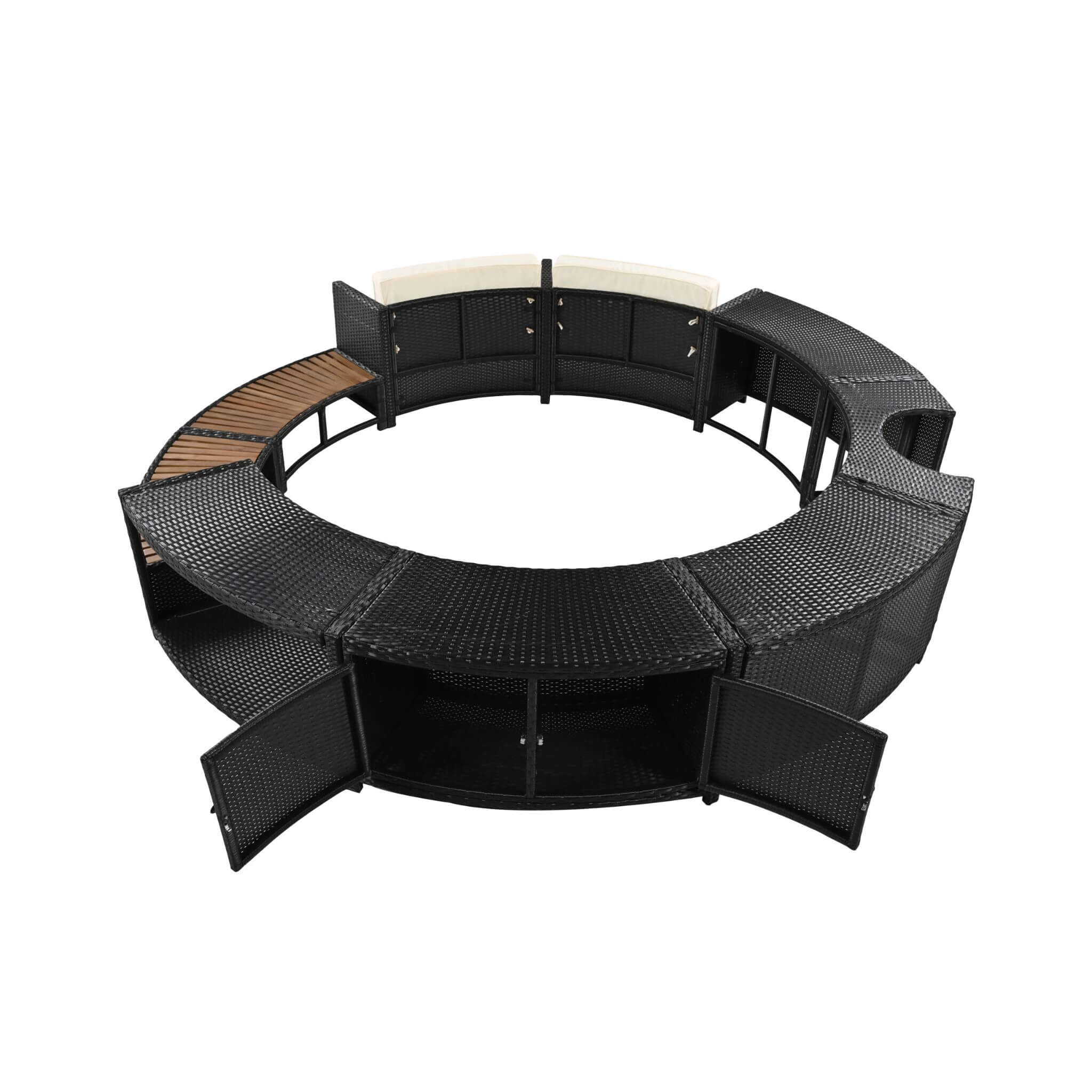 Large Premium Surround Spa Patio Rattan Sofa Set With Storage Compartments And Cushions (SAK75629)