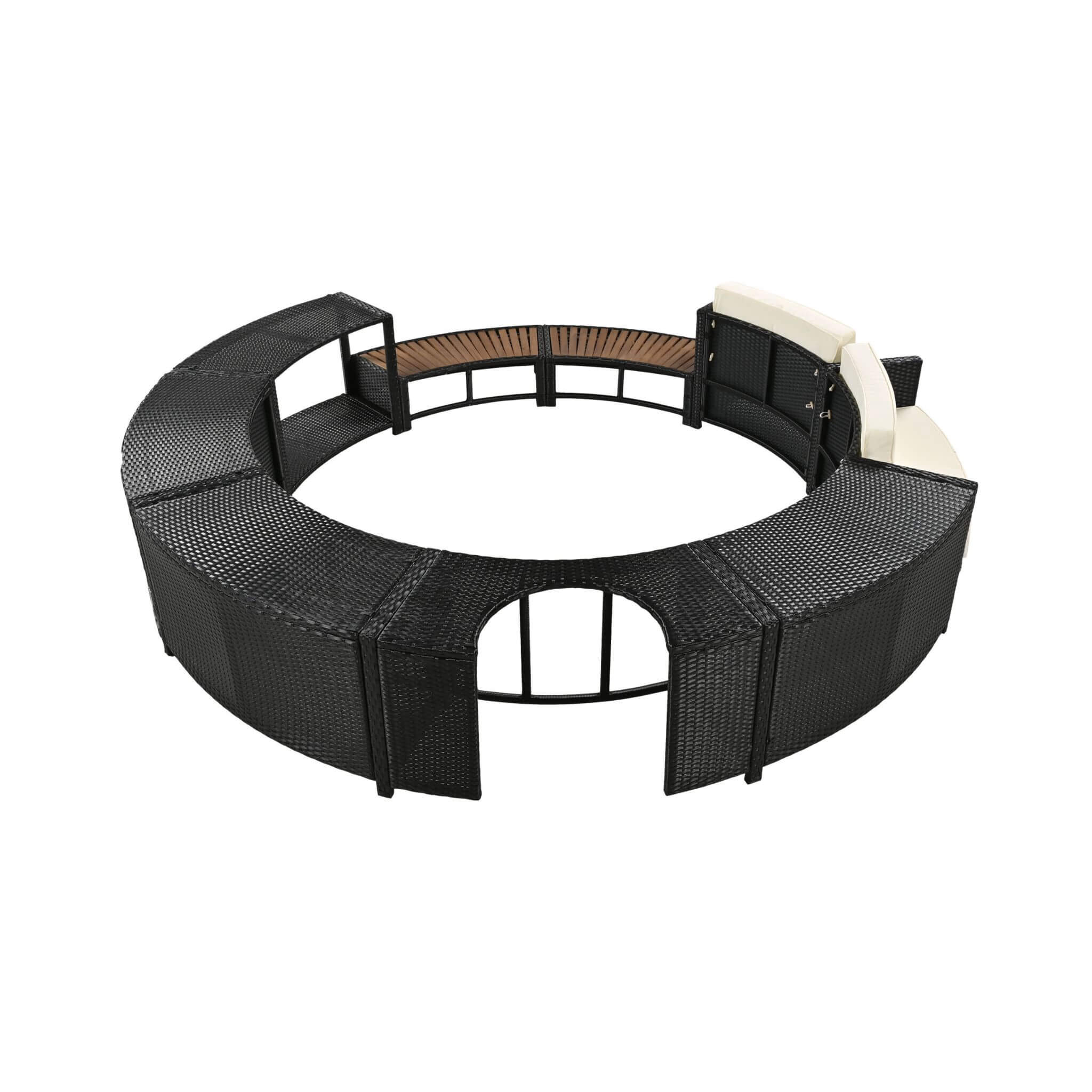 Large Premium Surround Spa Patio Rattan Sofa Set With Storage Compartments And Cushions (SAK75629)