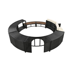 Large Premium Surround Spa Patio Rattan Sofa Set With Storage Compartments And Cushions (SAK75629)