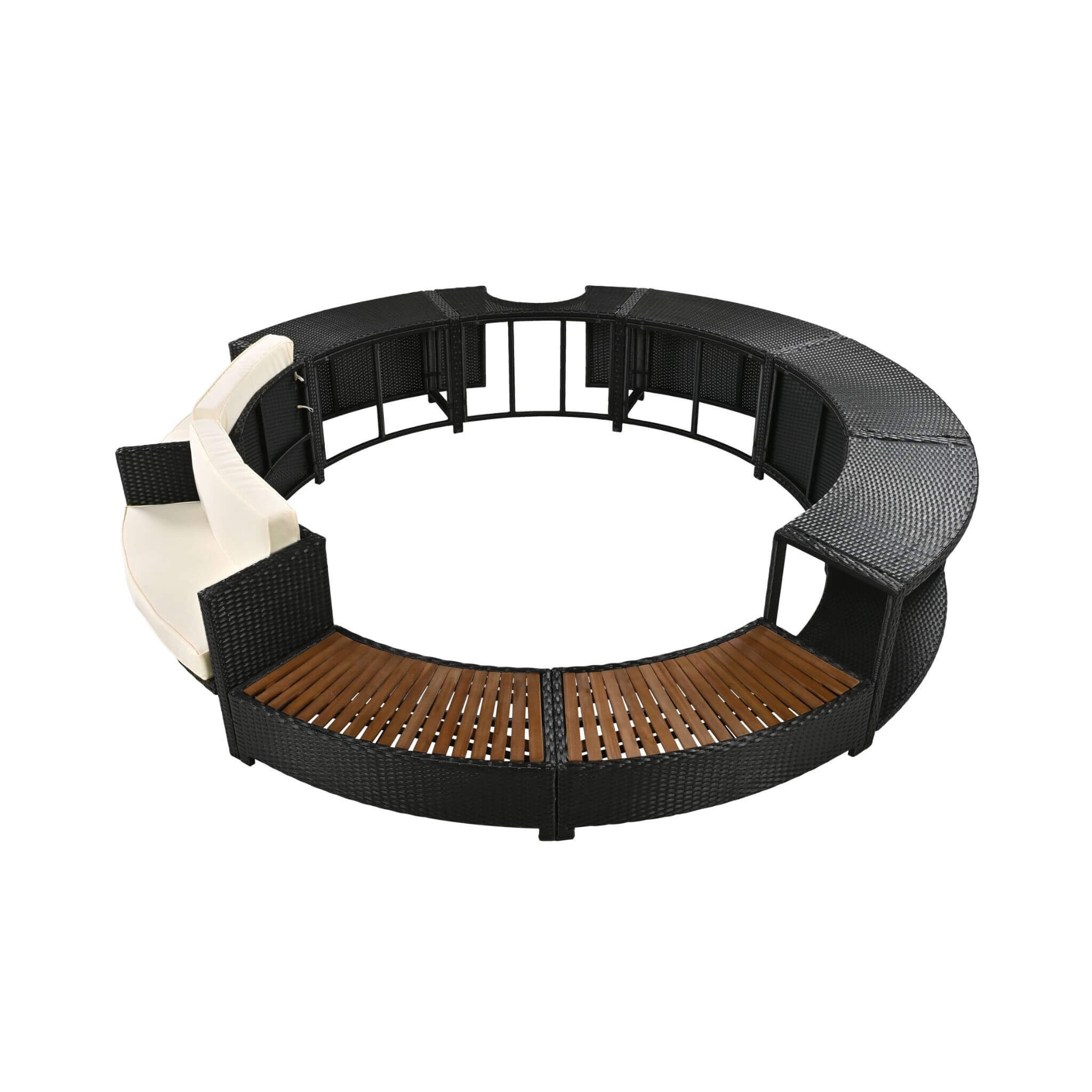 Large Premium Surround Spa Patio Rattan Sofa Set With Storage Compartments And Cushions (SAK75629)