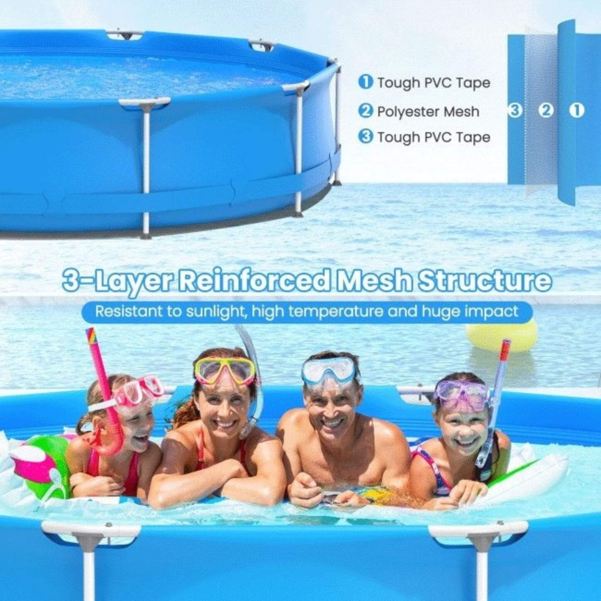 Large Round Above Ground Swimming Pool With Pool Cover, 12FT (SAK53722)