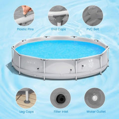 Large Round Above Ground Swimming Pool With Pool Cover, 12FT (SAK53722)