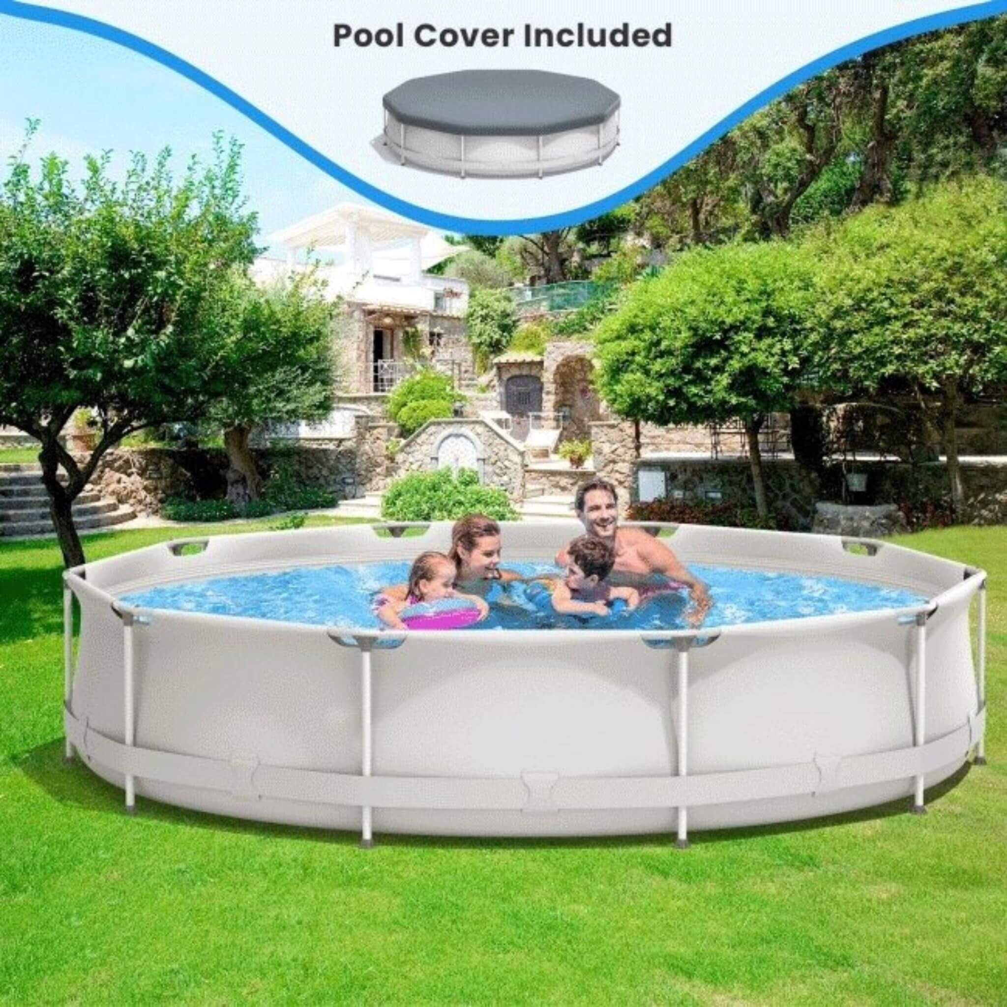 Large Round Above Ground Swimming Pool With Pool Cover, 12FT (SAK53722)