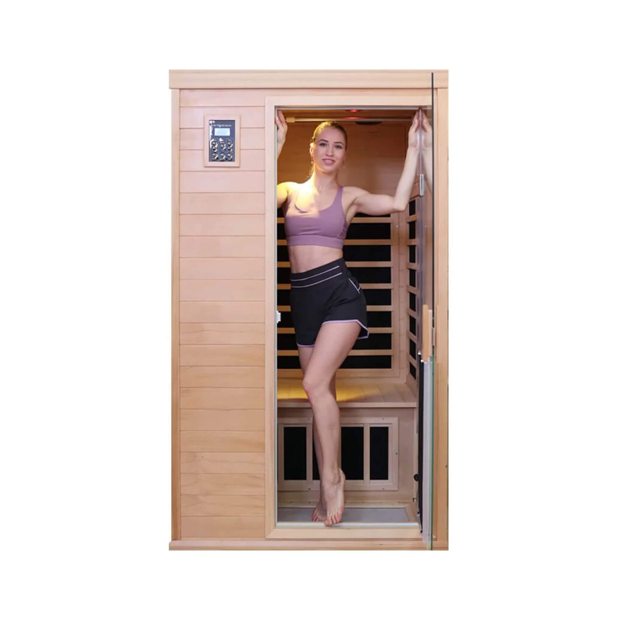 Luxury 2-Person Hemlock Wood FAR Infrared Sauna Room W/ Glass Door, 1750W (SAK81525)