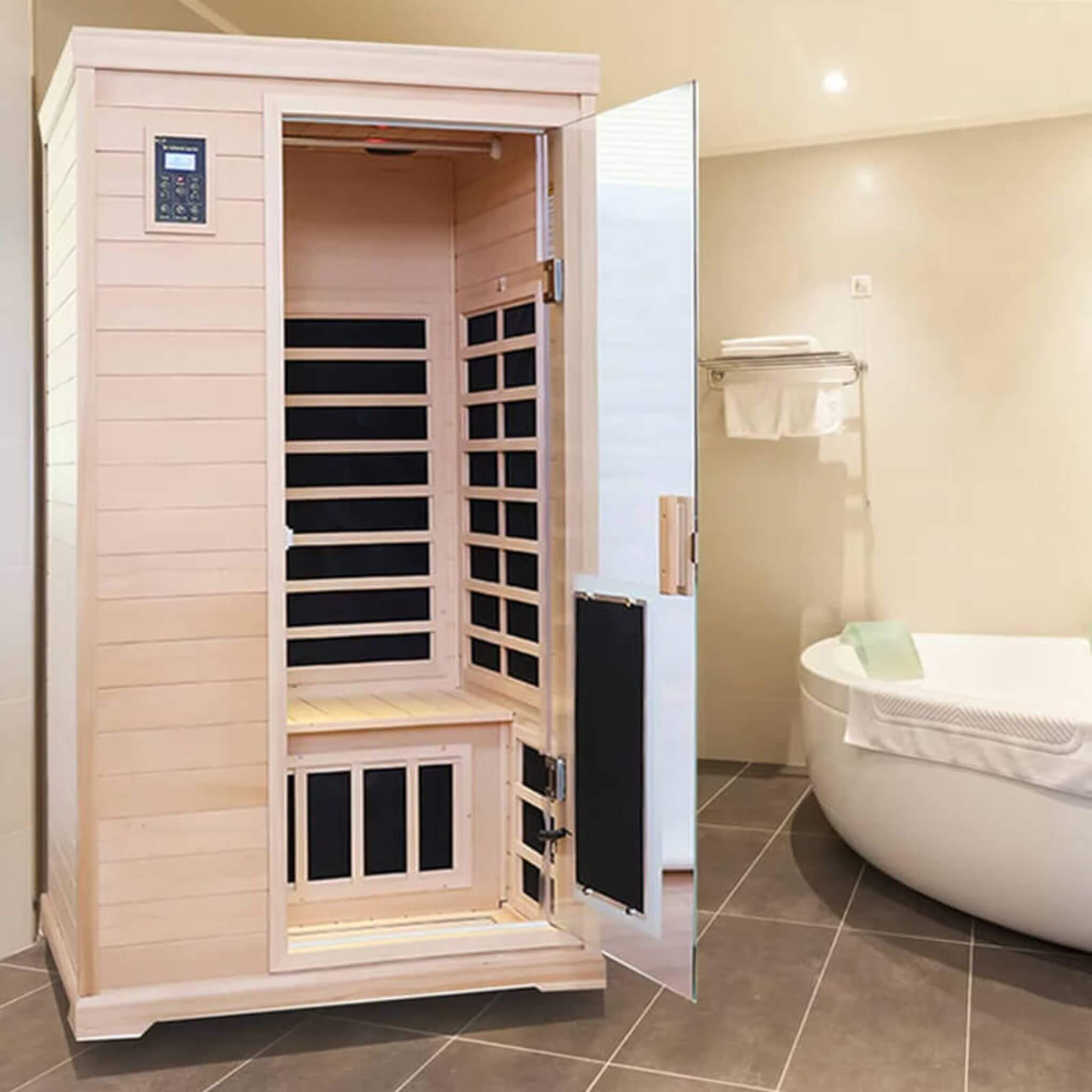 Luxury 2-Person Hemlock Wood FAR Infrared Sauna Room W/ Glass Door, 1750W (SAK81525)