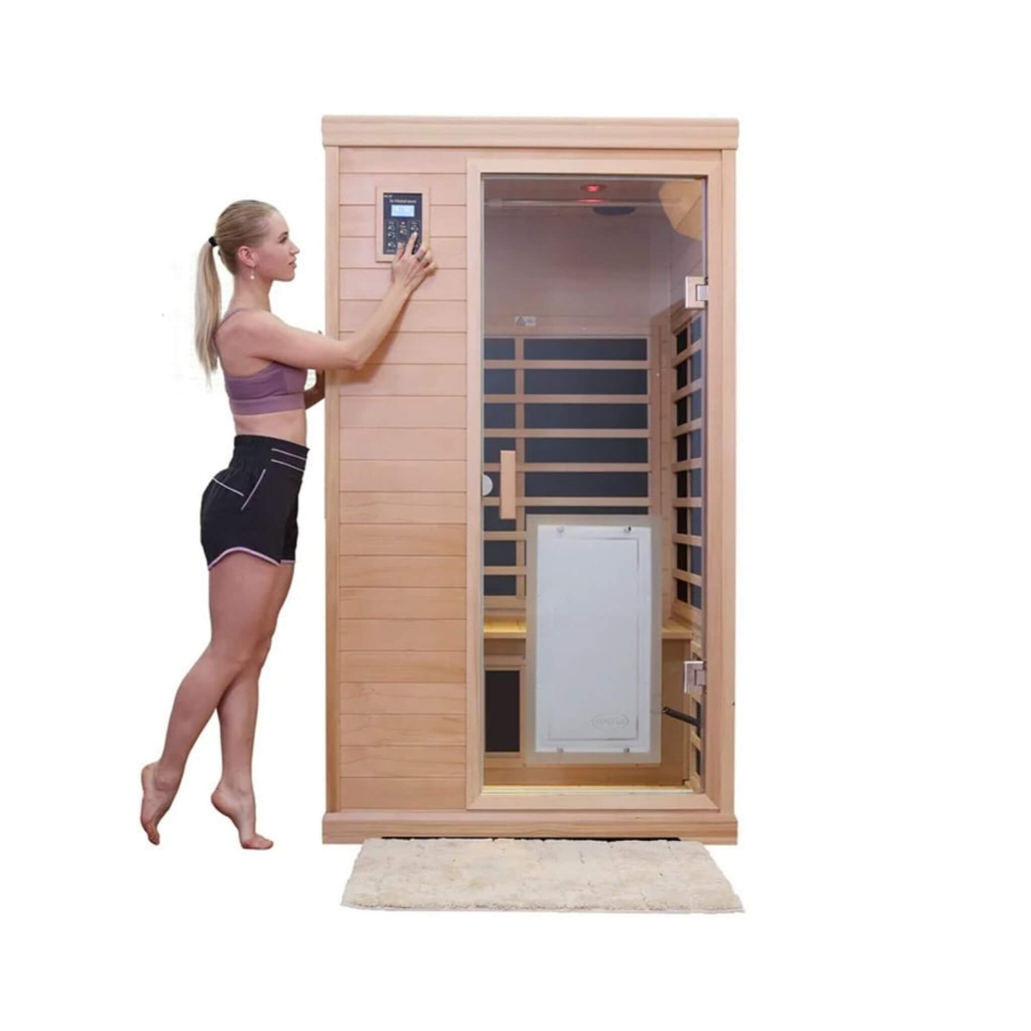 Luxury 2-Person Hemlock Wood FAR Infrared Sauna Room W/ Glass Door, 1750W (SAK81525)