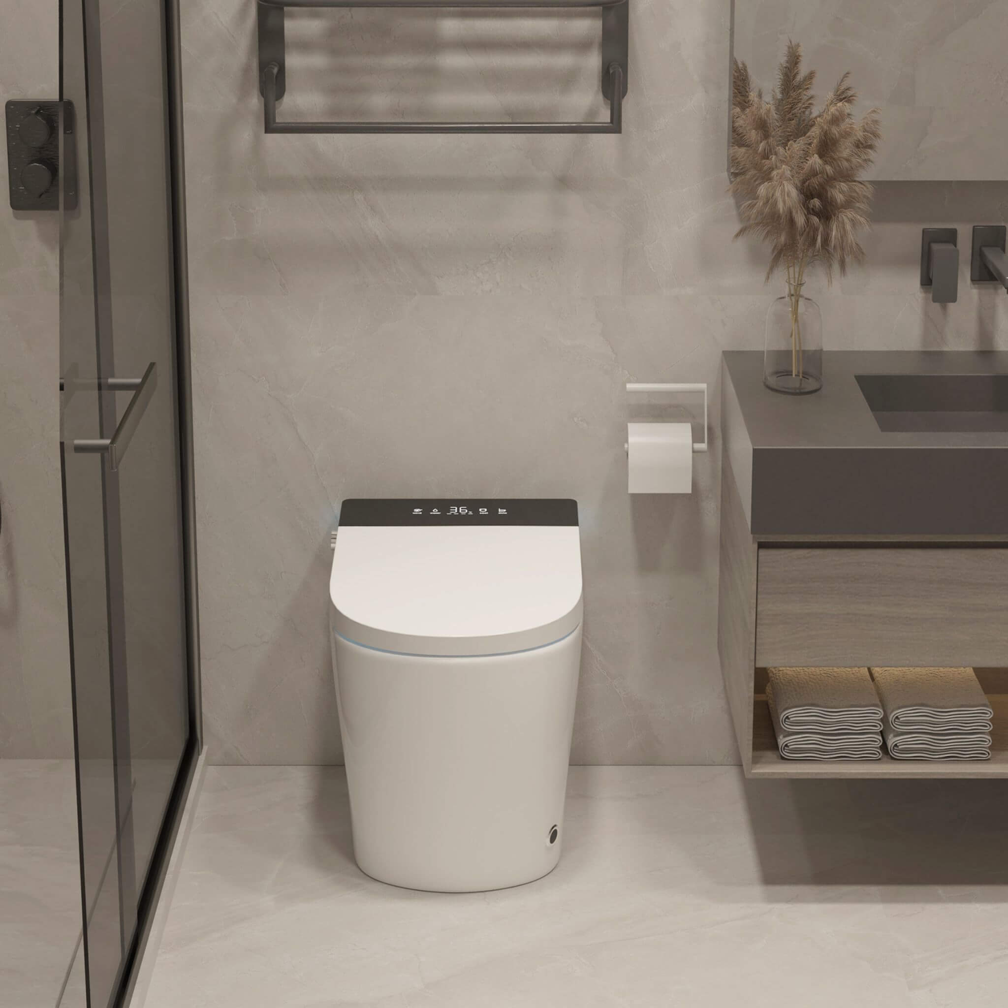 Modern Compact Smart Tankless Toilet With Bidet, Auto Open, Auto Flush, Heated Seat And Air Dryer (SAK51990)