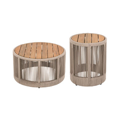 Modern Rustic Coffee Table & Side Table With Woven Rope Design (SAK56739)