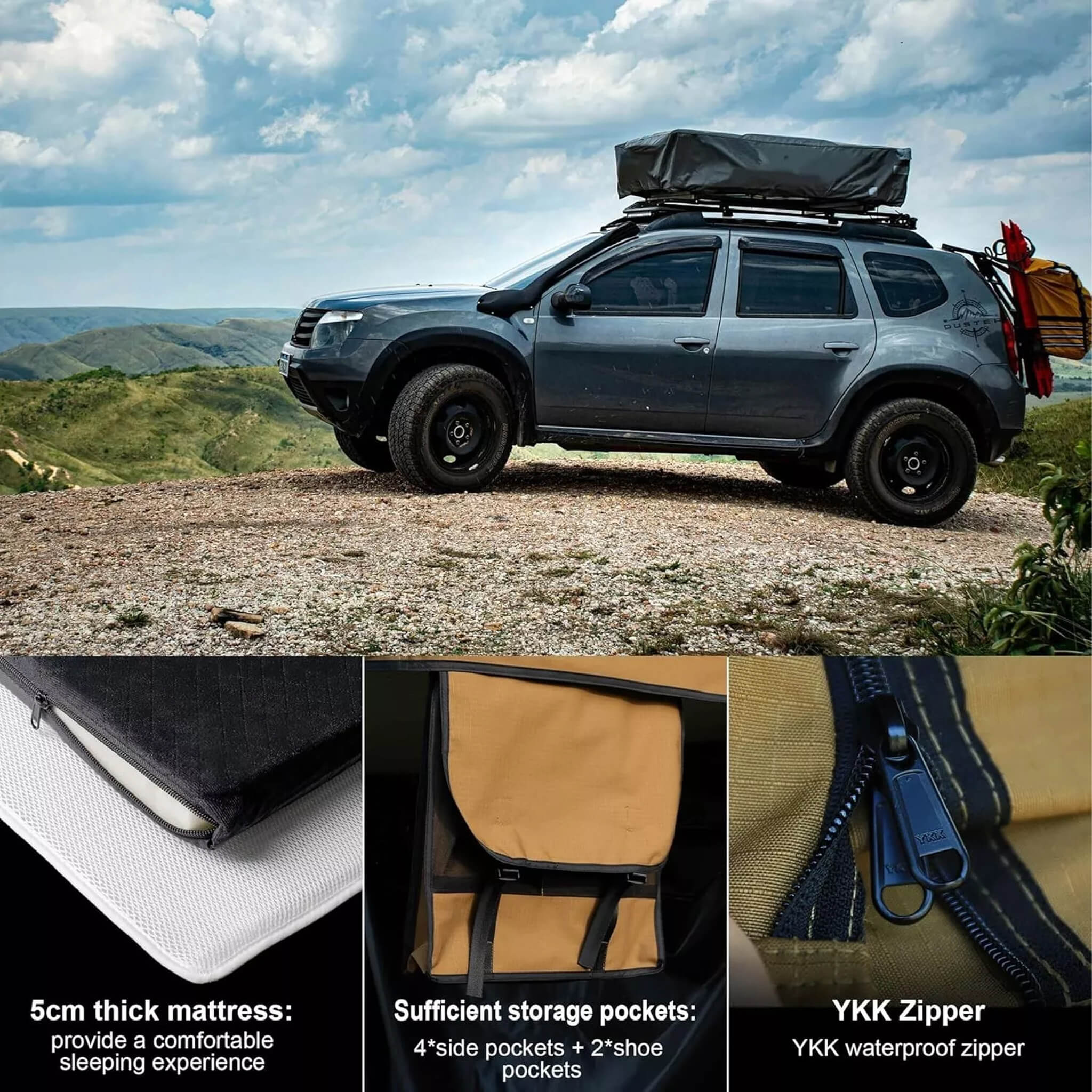 Naturnest Andromeda Khaki Soft Shell Rooftop Tent With Large Panoramic Skylight & YKK Doors (SAK72384)