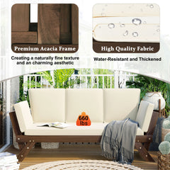 Outdoor Adjustable Wooden Patio Daybed Sofa With Cushions (SAK41345)